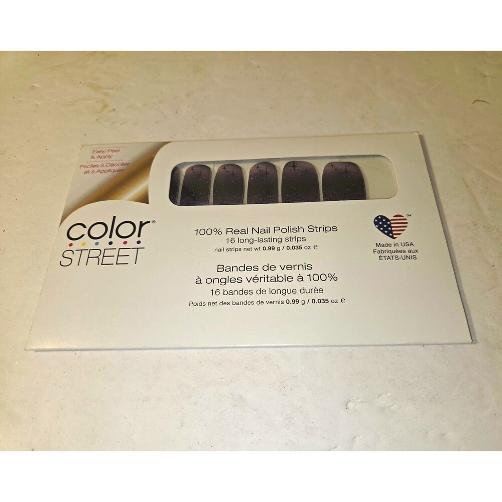 Color Street Press-On Nail Polish Strips Purple Black Glitter Galaxy Square Long